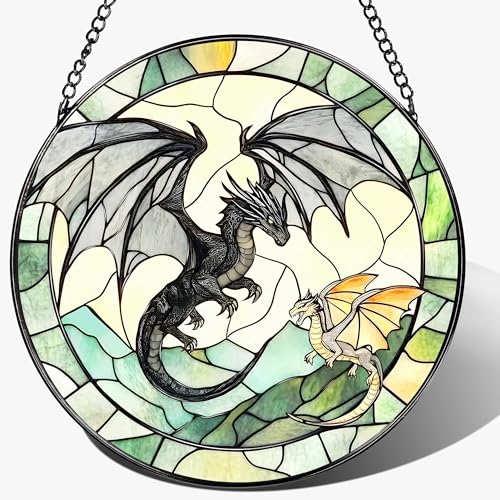 Stained Glass Window Hanging, Pauyadu 8 Inch Dragon Suncatcher Ornament, Stained Glass Suncatcher, Window Decor, Dragon Lovers Gifts, Gifts for Women, Men, and Friends - color: Dragon