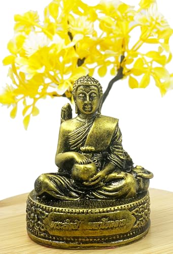 BUDDHO Phra Sivali Thera Buddha Statue Thai Buddhist Saint Arahant Gold Resin Thai Buddha Statue Thai Sculture (Small - 4" Height)