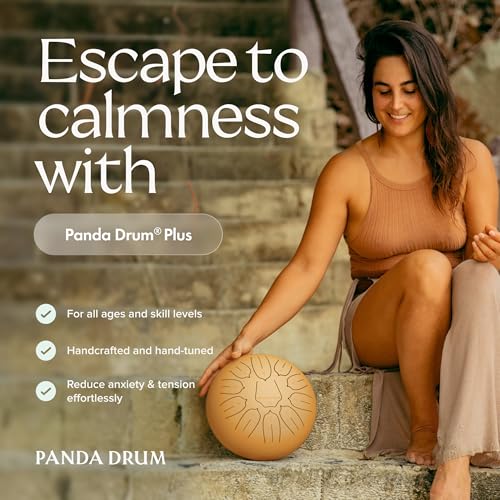 Panda Drum Plus (Sandstone) | Steel Tongue Drum | 11 Inch | Calming Handpan - color: 2-Sandstone