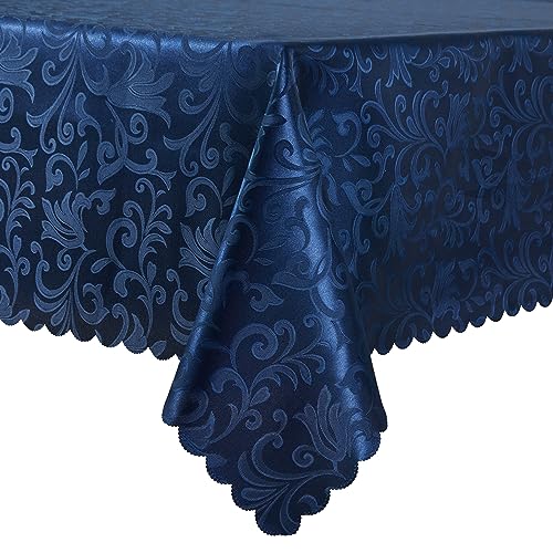 Wave Scroll Damask Jacquard Rectangle Deep Sea Blue Tablecloth 60" 120"，Wipeable Table Cover for Dining Table, Buffet Parties and Camping - color: Deep Sea Blue, size: 60" x 120" (Rectangle)