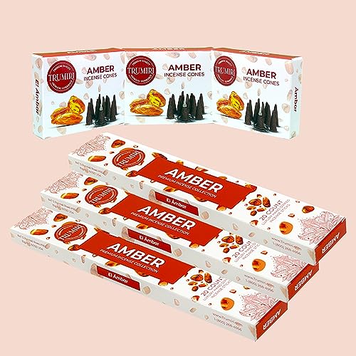 Amber Incense Sticks & Incense Cones Combo Pack - 60 Insence-Sticks + 30 Insence Cones - Inscense - Incense Cones Scented - Insents - color: Amber