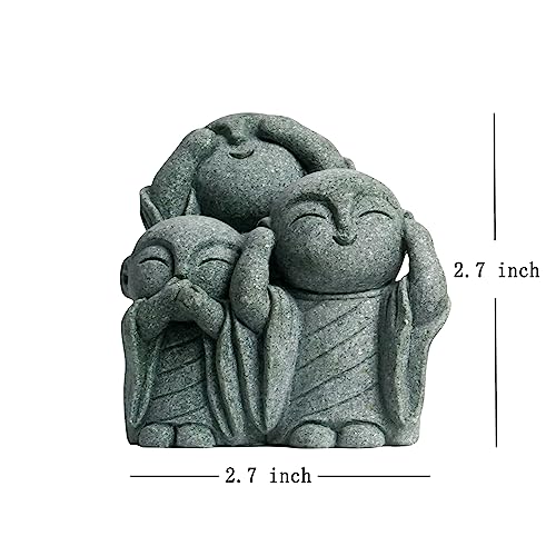 OwMell Japanese Jizo Monk Statue, Buddha Jizo Memorial Aquarium Statue - color: No Evil