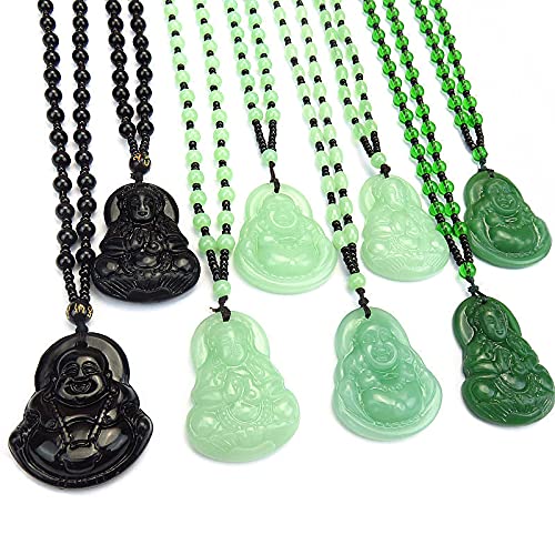 FORUBUS Green Jade Buddha Circle Red String Pendant Necklace - Chinese Traditional Amulet for Luck and Protection - color: B green buddha beads