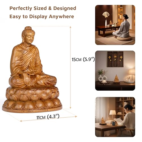 Wooden Shakyamuni Buddha Statue – Meditation Accessories, Feng Shui Spiritual Zen Decor, Buddha Statue Indoor for Peaceful Buddha Room & Mindful Living - style: Buddha in Earth-Touching