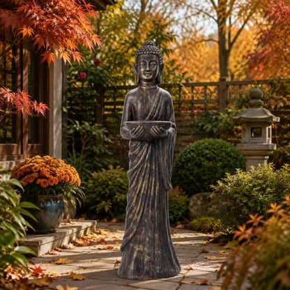 42" Buddha Outdoor Statue, Zen Meditative Figures, Gold-Black Finish - color: Antique Finish-42"