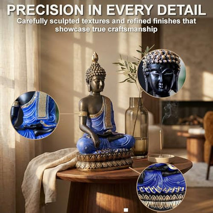 25DOL Large 12.5-Inch Polyresin Buddha Statue, Hand-Painted Blue & Gold - color: Blue and Gold