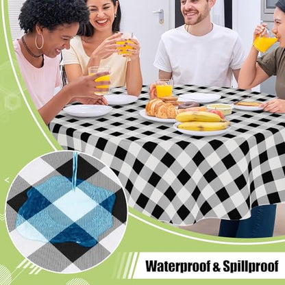 Smiry Picnic Table Cloth, Vinyl Tablecloths with Flannel Backing, 60" Round - color: Black & White, size: 60" (Round)