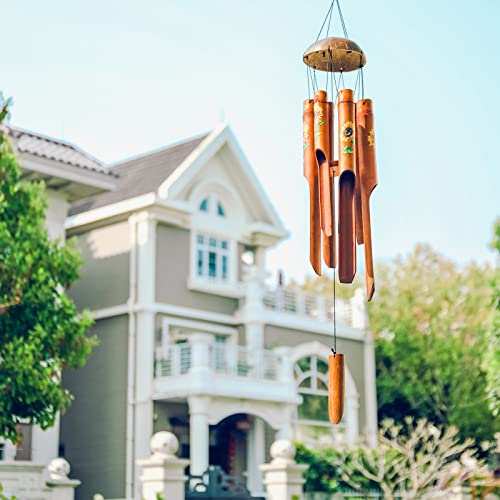 Bamboo Wind Chimes for Outside, Sunflower Wooden Wind Chime Memorial Gifts - size: 38" Sunflower