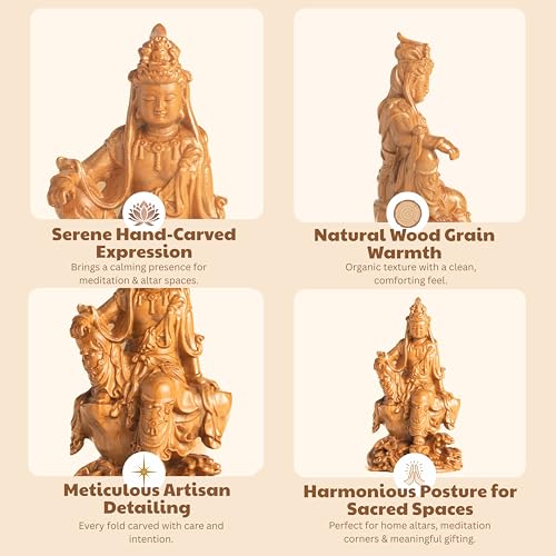 Wooden Guan Yin Bodhisattva Statue – Kuan Yin Quan Yin Buddha for Feng Shui, Meditation, and Spiritual Decor, Zen Gift for Home & Altar Decoration - style: Art Deco