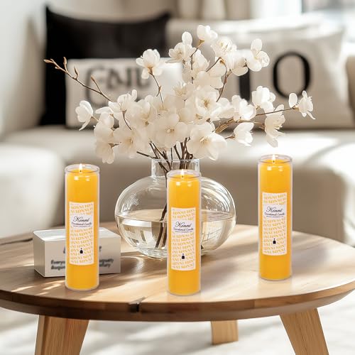 KONNI Pillar Candles in Glass Set of 3, 2x8 Inch Yellow Candle - color: Yellow