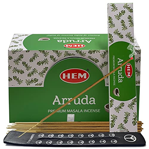 Arruda Masala Incense Sticks and Holder Burner Bundle from Hem Incense and Trumiri for Home Fragrance Insence Insiensos - color: Arruda Masala