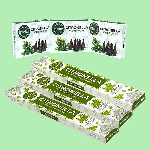 Citronella Incense Sticks & Incense Cones Combo Pack - 60 Insence-Sticks + 30 Insence Cones - Inscense - Incense Cones Scented - Insents - color: Citronella