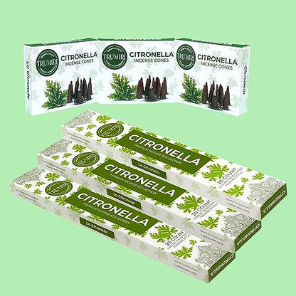 Citronella Incense Sticks & Incense Cones Combo Pack - 60 Insence-Sticks + 30 Insence Cones - Inscense - Incense Cones Scented - Insents - color: Citronella