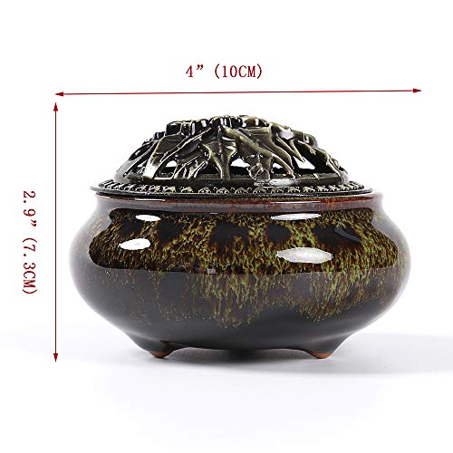 Incense Burner with Calabash Incense Stick Holder - Porcelain Charcoal Censer for Use with Resin Granular Powder Cone or Coil Incense (Fambe Green) - color: Fambe Green