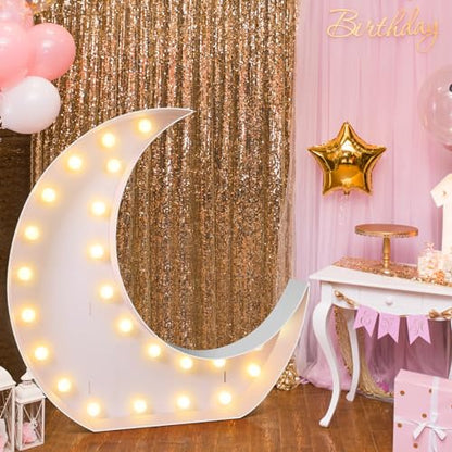 Maxcheck 4FT Moon Marquee Sign Decor Large Light up Moon Lights with Bulb Light String Foam Marquee for Valentine's Eid Birthday Engagement Baby Shower Party Decorations - style: Moon