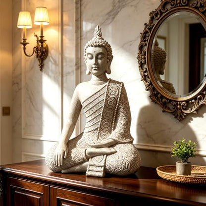 Resin Yellow Sitting Buddha, Buddhism Style Decor and Zen Shelf Aesthetic - color: Yellow
