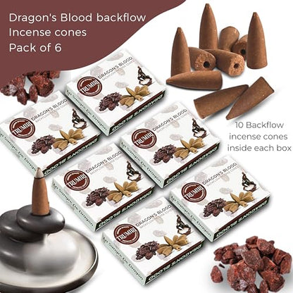 Dragons Blood Backflow Incense - 60 Cones (6 Packs of 10) - Waterfall Effect - color: Dragons Blood, size: Pack of 6 (60 Cones)