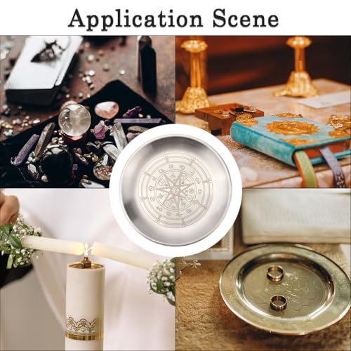CREATCABIN Constellation Ritual Plate Altar Stainless Steel Flat Bowl Round Silvery Tray Offering Bowl Dish Holder Jewelry Dish for Smudging Incense Burner Meditation Tarot 5.55Inch - style: Constellation-01