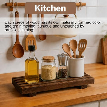 Klunk Waterproof Wood Risers Set of 3 (1 Long12 + 2 Small 6"), Rustic Countertop Organizer Display Stands for Bathroom Vanity, Perfume & Skincare, Kitchen Spice Rack Riser, Farmhouse Decor - size: 12" × 6"