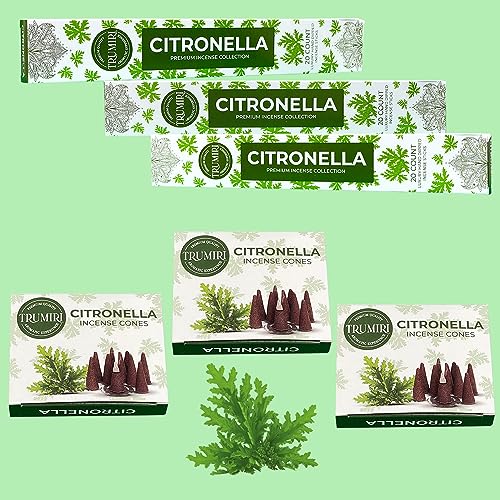 Citronella Incense Sticks & Incense Cones Combo Pack - 60 Insence-Sticks + 30 Insence Cones - Inscense - Incense Cones Scented - Insents - color: Citronella