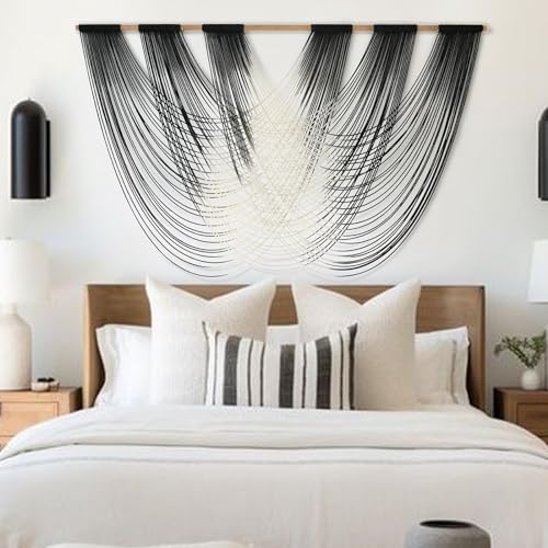 Jakalin Macrame Wall Hanging Black Ombre Dip-Dyed Fiber Decor 59" Wx33 L - color: Black and White