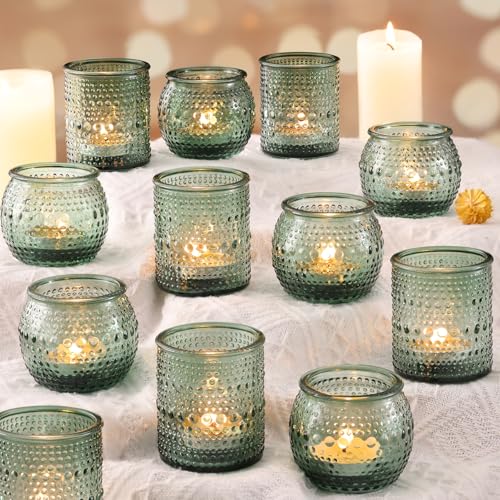 16 Pcs Green Candle Holder for Wedding Table Decor-Green Votive Candle Holders for Rustic Wedding Centerpieces, Bridal Shower Decor, Tea Party Decorations - color: Green