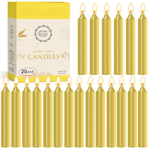 Raajsee Unscented Mini Taper Candles Pack of 20, Yellow | 5 Inches (H) Dinner Candle Sticks| Smokeless, and Dripless| Paraffin Wax with Cotton Wicks | Long Burning Time - color: Yellow, size: 5 Inch - Pack of 20