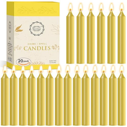 Raajsee Unscented Mini Taper Candles Pack of 20, Yellow | 5 Inches (H) Dinner Candle Sticks| Smokeless, and Dripless| Paraffin Wax with Cotton Wicks | Long Burning Time - color: Yellow, size: 5 Inch - Pack of 20