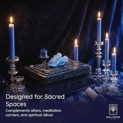 SOUL STICKS Tranquility Magic Spell Chime Taper Candles 20 Pack - Ideal for Altar, Rituals, Ceremonies, Meditation Blue Tapered Candle for Witchcraft Supplies, Wiccan Supplies, Candles Clearance - color: Tranquility Light Blue Chime Candles