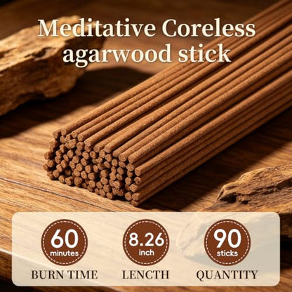 Natural Chinese Agarwood Incense Sticks with Brass Burner, Handmade Traditional Oud Incense for Stress Relief, Meditation, Home Fragrance, Ideal Gift for Aromatherapy Lovers - size: Agarwood