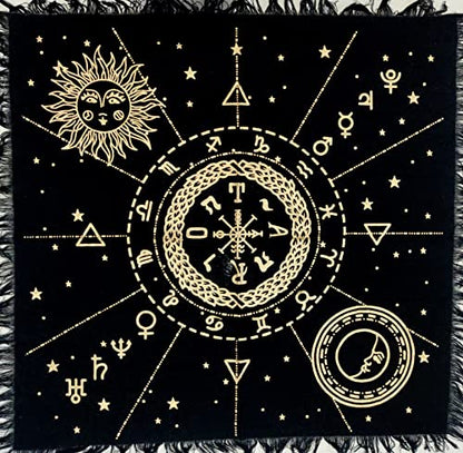 INDIAN CRAFT CASTLE Altar Cloth Tarot Cards Table Napkins Witchcraft Supplies Tablecloth Square Alter Pagan Spiritual Celestial Deck Cloth with Fringes 12 Constellation Gold 18 x 18 Inches - color: 12 Constellation Gold, size: 18" x 18" (Square)