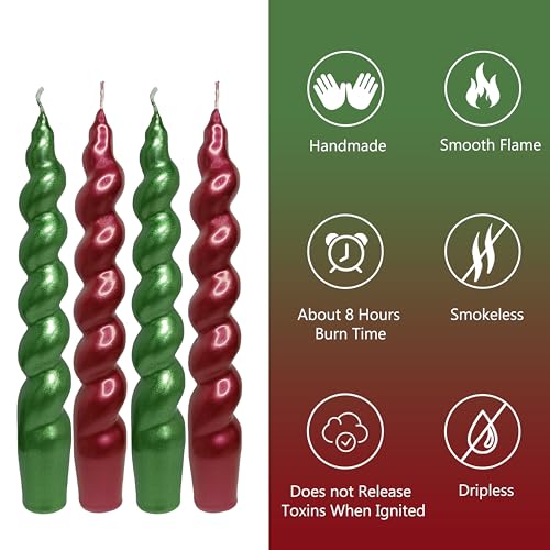 7.5 Inch Red Green Metal Spiral Candles, Set of 4 Unscented for Christmas - color: Metal red green