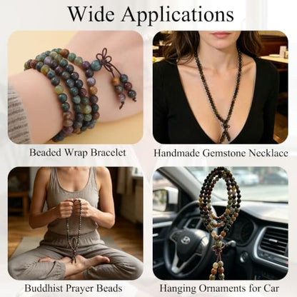 108 Mala Beads Stretch Bracelet 6mm Natural Gemstone Prayer Beaded Necklace - color: Black Onyx