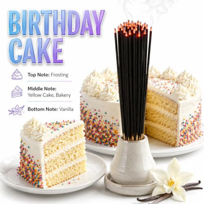 Birthday Cake Exotic Incense Sticks 11 Inch - Bulk 1 Bundle 45 to 50 Sticks - Natural 11" Long Lasting Aroma That Burns for 45 to 60 Minutes.