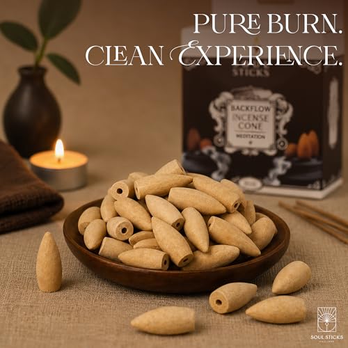 Soul Sticks Backflow Incense Cones – 40 Handmade Organic Cones for Waterfall Burner | 4 Pack Long Lasting Aromatic Scents | Thick White Smoke Incense for Meditation, Yoga & Gifts (Meditation) - color: Meditation