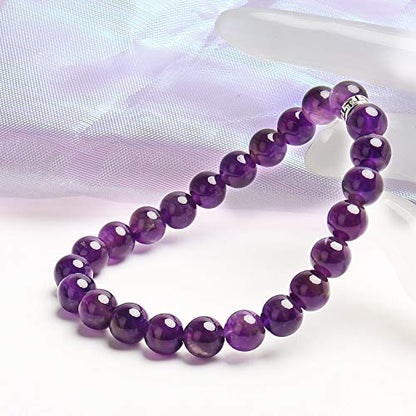 BONNY BOXX Natural Stretch Healing Gemstone Bracelet, 4/6/8mm Semi Precious Stone Bracelet for Men Women, Stress Relief Crystal Jewelry - color: Amethyst, size: 8MM