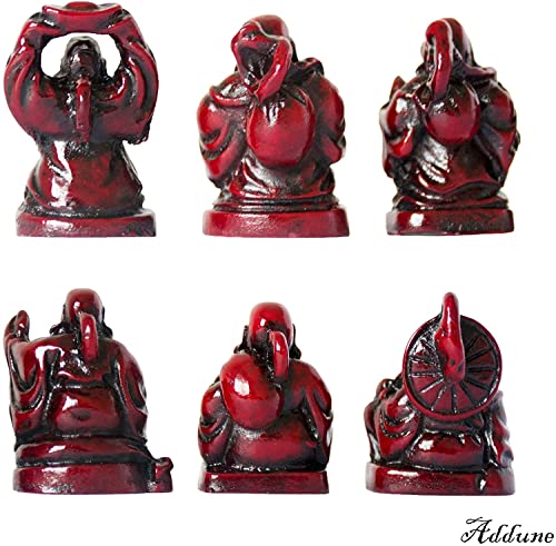 Set of 6 Chinese Laughing Lucky Buddha Statues Resin Happy Buddha Figurines Feng Shui for Luck Wealth Good Gift and Collection (1'', Dark red) - color: Dark Red, style: 1''