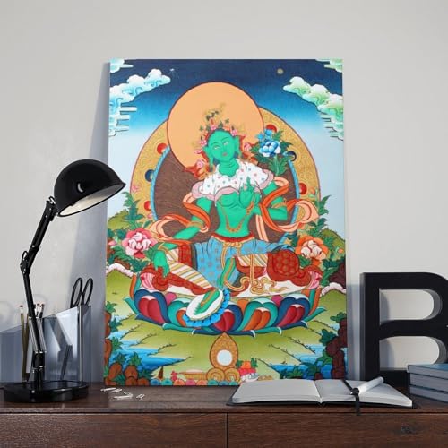 Mother Goddess Green Tara Tibetan Thangka Canvas Poster Wall Art Prints Room Aesthetic Murals Bedroom And Living Decorations Unframe 16x24inch - size: Unframe 16x24inch