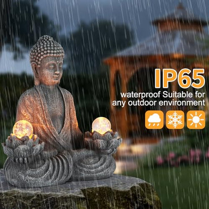 8.2" Solar Resin Buddha Statue Garden Outdoor Yard Lawn Ornament Gray