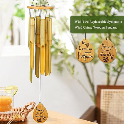 37.5" Bamboo Wind Chime for Outside, Wooden Wind Chimes Memorial Gifts - size: 37.5" Plain