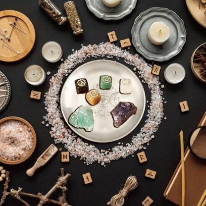 CREATCABIN Eye Altar Ritual Plate Dish Stainless Steel Flat Bowl Round Silver Jewelry Tray Tarot Offering Bowl Dish Candle Trinket Holder for Incense Burner Dowsing Divination 5.55 Inch - style: Silver Eye