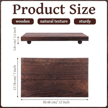 Large Wood Riser Tray - 12 x 7 Inch Farmhouse Wood Pedestal Stand for Kitchen Counter Decor, Soap Tray for Kitchen Sink, Bathroom & Vanity Display for Plants, Candles, Bottles (Dark Brown)