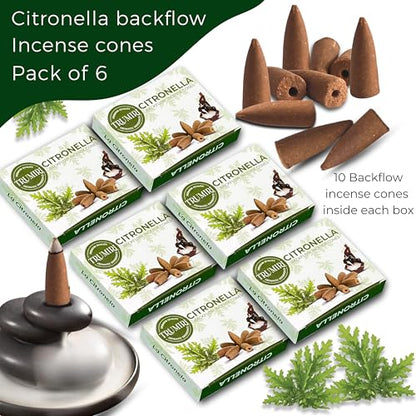 Citronella Backflow Incense Cones - 60 TotalIncense Waterfall Cones - 6 Packs (10 Each) - color: Citronella, size: Pack of 6 (60 Cones)