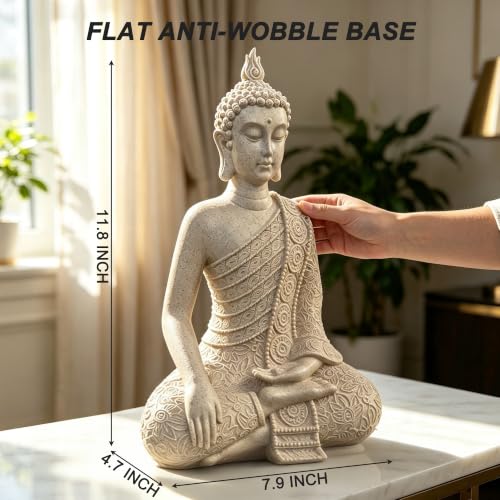 Resin Yellow Sitting Buddha, Buddhism Style Decor and Zen Shelf Aesthetic - color: Yellow