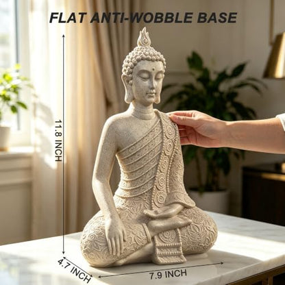 Resin Yellow Sitting Buddha, Buddhism Style Decor and Zen Shelf Aesthetic - color: Yellow