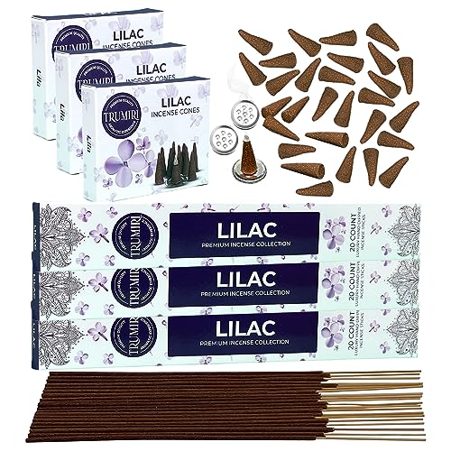 Lilac Incense Sticks & Incense Cones Combo Pack - 60 Insence-Sticks + 30 Insence Cones - Inscense - Incense Cones Scented - Insents - color: Lilac