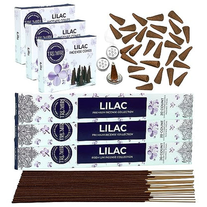Lilac Incense Sticks & Incense Cones Combo Pack - 60 Insence-Sticks + 30 Insence Cones - Inscense - Incense Cones Scented - Insents - color: Lilac