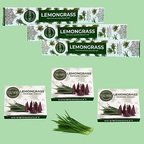 Lemongrass Incense Sticks & Incense Cones Combo Pack - 60 Insence-Sticks + 30 Insence Cones - Inscense - Incense Cones Scented - Insents - color: Lemongrass