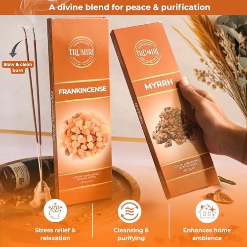 Frankincense & Myrrh - Combo Pack of Incense Sticks - 100 Inscents-Sticks of Each Scent - Total 200 Insence - Non Toxic Incienso for Smudge Rituals and Spiritual Cleansing of Negative Energies - color: Frankincense & Myrrh