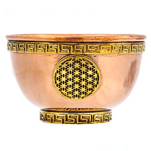 Flower of Life Copper Bowl - Offering Bowl for Ritual Use, Altar Table, Incense Holder, Home Decor - 3 Inches Wide - style: Flower of Life